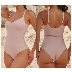 Pinsy Purple Shapewear V Neck Adjustable Spaghetti Straps Bodysuit